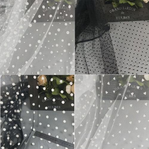 150cm wide 5yards/lot black white flocked polka dot mesh tulle fabric High Quality Bridal Dress Wedding Decoration Fabric