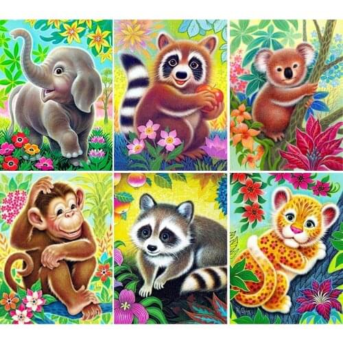 5D DIY Diamond Painting Cartoon Animals Elephant Cross Stitch Kit Full Drill Embroidery Mosaic Art Picture of Rhinestones Decor
