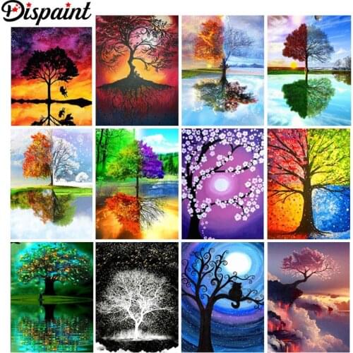Dispaint Diamond Painting Full Square/Round Diamond "Landscape tree" Pattern Embroidery Cross Stitch 5D Rhinestone Painting