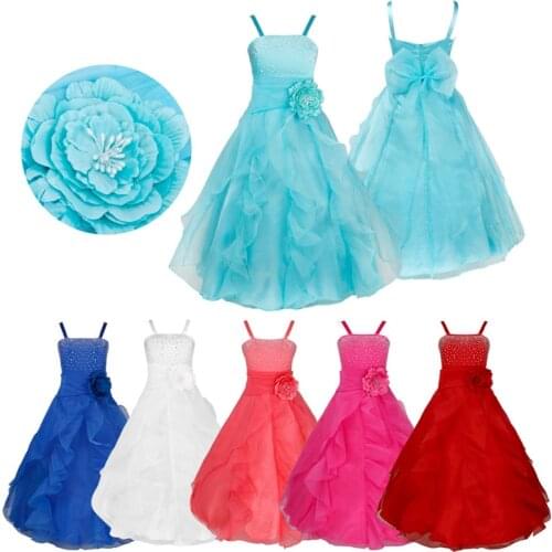 Kids Girls Embroidered Flower Bow Formal Party Ball Gown Prom Princess Vestidos 2021 Children Tutu Wedding Dress robes filles