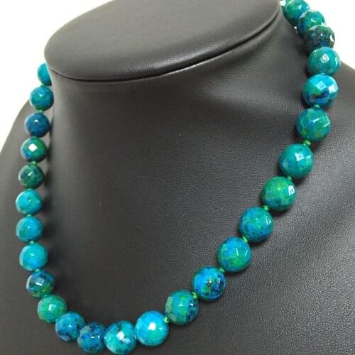 Jewelry 10mm Azurite Faceted Round Beads women diy Necklace 18 "