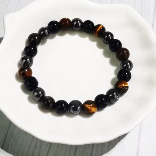 Mens Bracelet Glass Tiger Eye Stone Black Gallstone Imitation Obsidian Bracelet Fashion Retro Jewelry Accessories