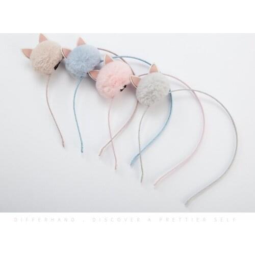 Handmade 12pcs Fashion Cute Fur Pom Pom Hairbands Headbands Leather Rabbit Ears Hair Sticks Princess Headwear Hair Accessories