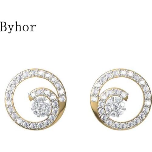 Byhor Solid 14K White/Yellow+White/Rose+White Gold 0.674ct H/SI Natural Diamonds Stud Earrings Women Cерьги Fine Jewelry сережки