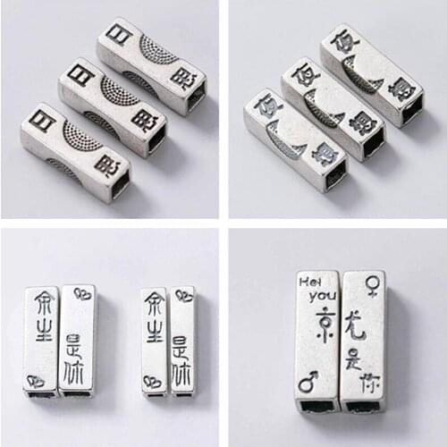 MEETSOFT Roamntic 925 Sterling Silver Couple Square Beads a pair Charms Special of DIY Handmade Prevent Allergy Accessories