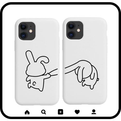 Cartoon Rabbit Lover Couple Phone Case for iphone 12 Mini 11 Pro Max XR Xs X 8 7 6s Plus Soft TPU Cover