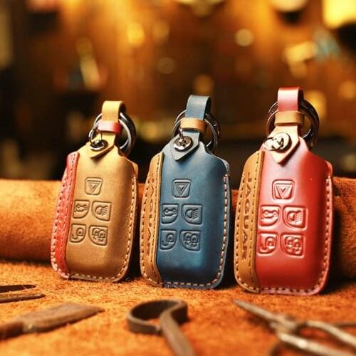 Crazy Horse Leather Car Key Case For Land Rover Range Rover Evoque Discovery Jaguar XFXJ Shell Cover Keys Bag Keychain Auto Acce