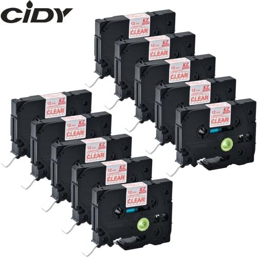 CIDY Red on Clear 10pcs tz132 Tze-132 tze132 tz 132 tze 132 P Touch Label Tape Compatible for Brother