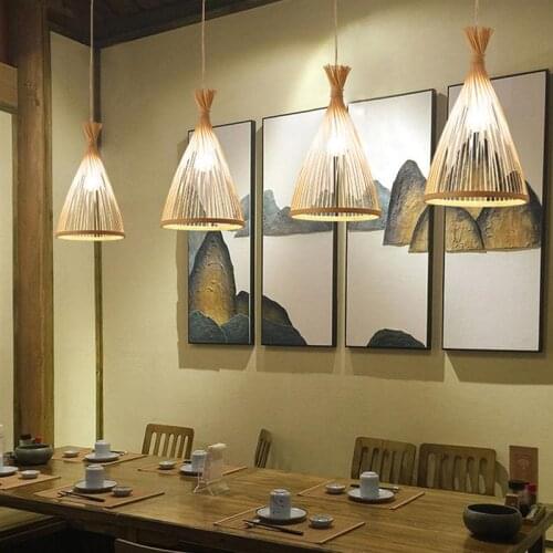 Rustic Natural Bamboo Woven Chandelier Ceiling Lights Hanging Lamp With Bulb Cafe Restaurant Bar Lounge Decoration