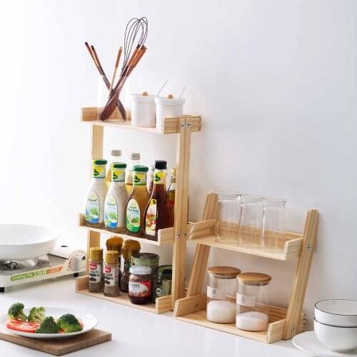 Wood Shelf Desktop Kitchen Organizer Rack Multifunction Kitchen Storage Shelf Spice Rack for Jars Bottles Kitchen Accessories