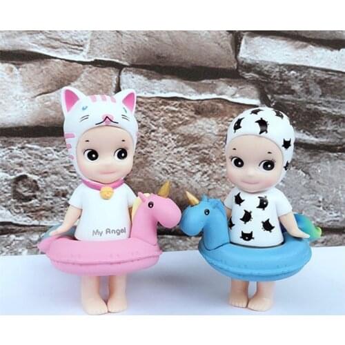 Kids Birthday Cake Decorations Figurine Dolls Summer Swimming Tube Sonny Angel Baby Figures Party Cupid Lovely Toys Ornament