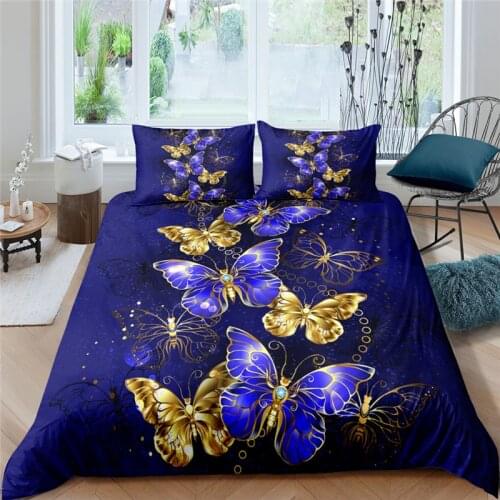 Home Living Luxury Butterfly Print 2/3Pcs Soft Duvet Cover PillowCase Queen and King Size Kids Bedding Set EU/US/AU Size