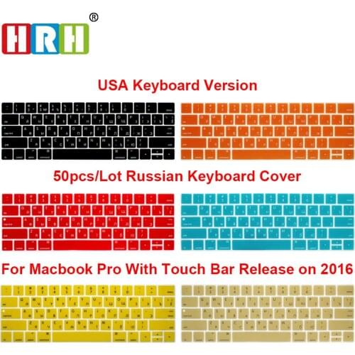 HRH Wholesale 50pcs USA Russian Silicone Keyboard Cover For Mac Pro 13"A1706 Pro 15" A1707 Touch Bar Release2016/2017/2018/2019