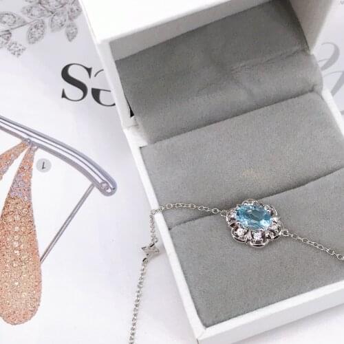 HT414 Solid 925 Sterling Silver Blue Topaz Bracelets for Women Fine Birthday Gifts