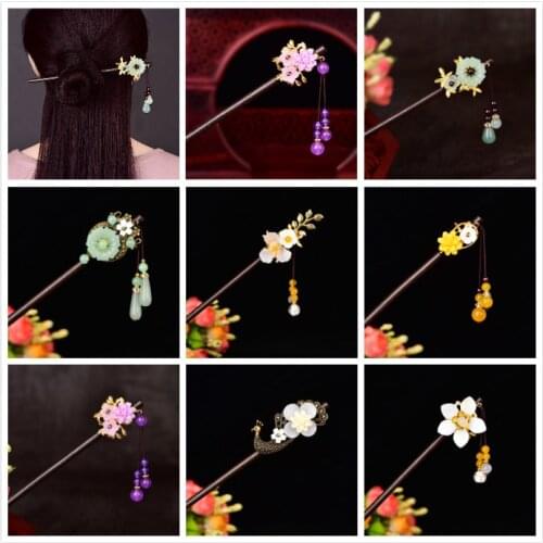Chinese Ethnic Ancient Hairpin Headwear Hanfu Tassel Princess Step Shake Ancient Characteristic Wood Coloured Glaze Hairpin