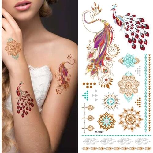 Lace Henna Flower Gold Metallic Temporary Tattoo Necklace Sticker Gold Lace Tatoo Chains Gold Metallic Temporary Tattoo