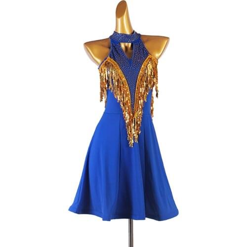 Latin Sparkling Rhinestone Sequins Tassel Latin Dance Dress Performance Competition Dress Lombar Cha cha Dance Latin Women Dress