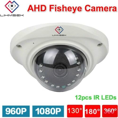 Lihmsek 12pcs IR LEDs Infrared Night Vision HD 1080P AHD Fisheye Camera 960P Vandalproof Dome CCTV Camera 130 degree 2.0MP