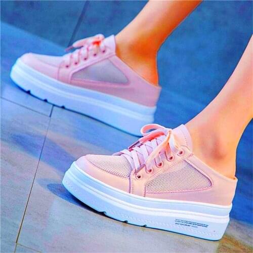 EUR 34-40 Mules Womens Breathable Cow Leather Sandals Summer Fashion Sneakers Slippers Lace Up Round Toe Beach Shoes