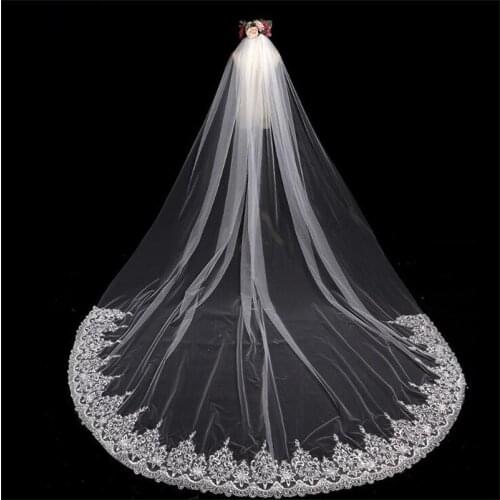 2020 New 3M One Layers Wedding Veil With Comb White Appliques Edge Bridal Veils Lace Cathedral Wedding Bridal Veil