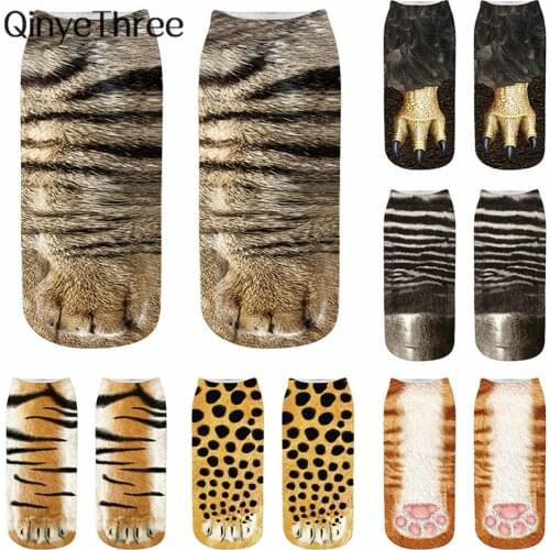 New Happy 3D Animals Claw Double-Sided Print Unisex Soft Casual Cute Cotton Short Ankle Socks Funny Dog Zebra Cat Paw Cosplay