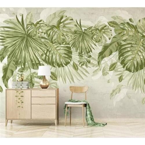 Beibehang hand-painted modern personality papel de parede wallpaper plant jungle watercolor fresh green leaves TV background