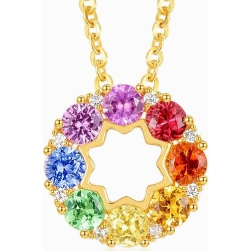 Neon imitation natural colored gems necklace yellow plated with 18K gold inlaid with sapphire pendant female