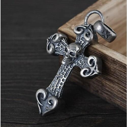 59g 925 Sterling Silver High Detail Cross Skull Mens Biker Punk Handmade Pendant jewelry A5050