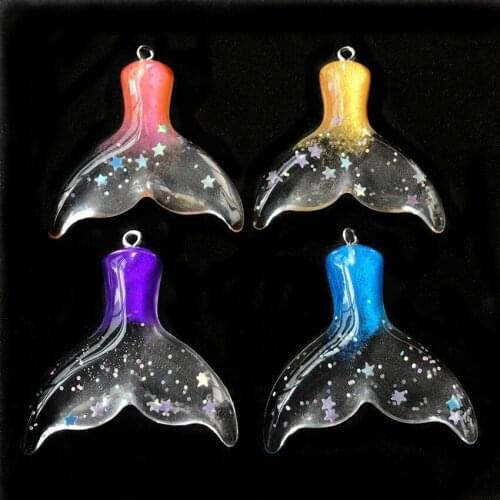 8pcs 40*40mm Gradient Resin Flatback Mermaid tail charms For Necklace Keychain Pendant DIY Making Accessories