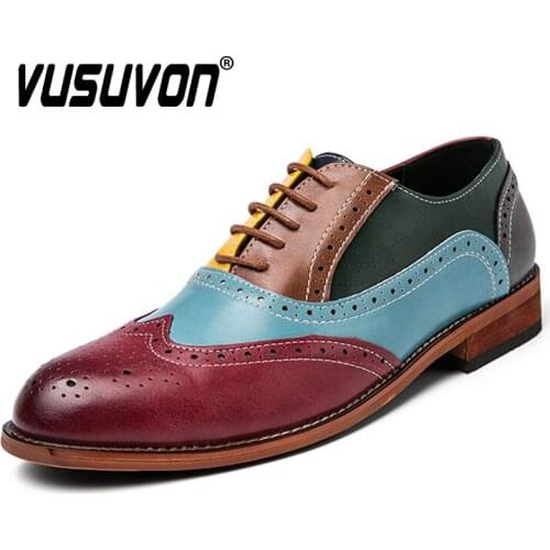Casual Leather Shoes Spring Autumn Fashion Colorful Men Oxford Brogue Shoes Comfortable Men Loafers Plus Size 38-48