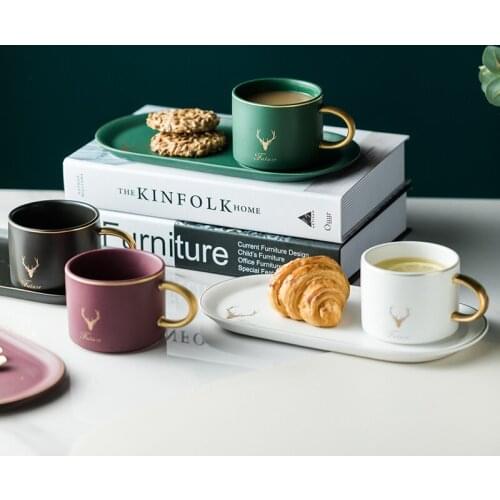 Christmas Cup Gold Rim Ceramics Coffee Cups Mug And Saucers Spoon Sets With Gift Box Tea Soy Milk Breakfast Mugs Dessert Plate