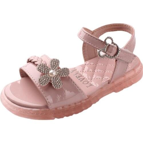 Girls Sandals 2021 Summer New Children Shoes Kids Beach Shoes Girl Sandals Princess Flats Bright Diamond Butterfly Flower Sweet