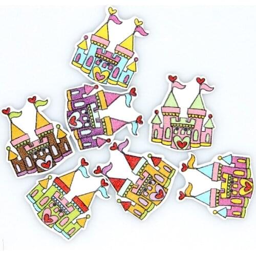 Scrapbooking Buttons Wooden Buttons Sewing Accessories Cabochons 50Pcs 2 Holes Castle Wood Decorative Sewing Buttons