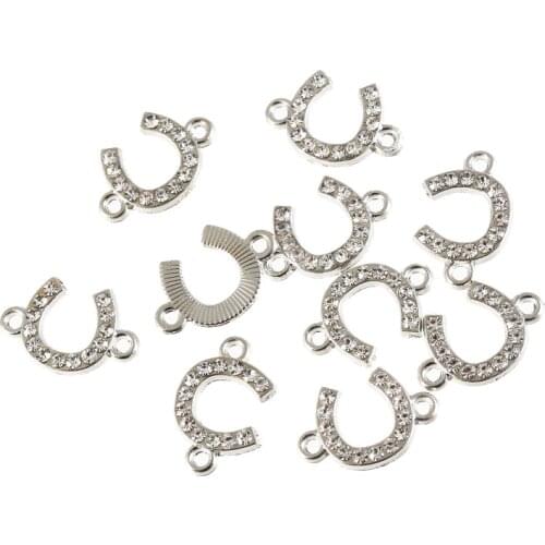 Trendy Silver Color Alloy Rhinestone Horseshoe shaped Pendant Connectories For Making Jewelry DIY 20pcs Wholesale
