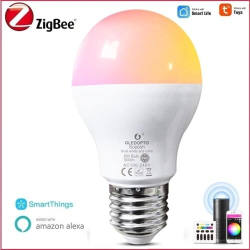 ZigBee Smart 3.0 6W LED Light Bulb Pro RGBCCT E27/E26 Home Dimmable Bulb Tuya Smart Life APP Support Alexa Echo Plus SmartThings
