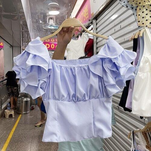 Crop Top Women Summer Vintage Chiffon Shirt 2021 New Short Temperamental Off-Shoulder Sweet Ruffle Sleeve Tops Blusas