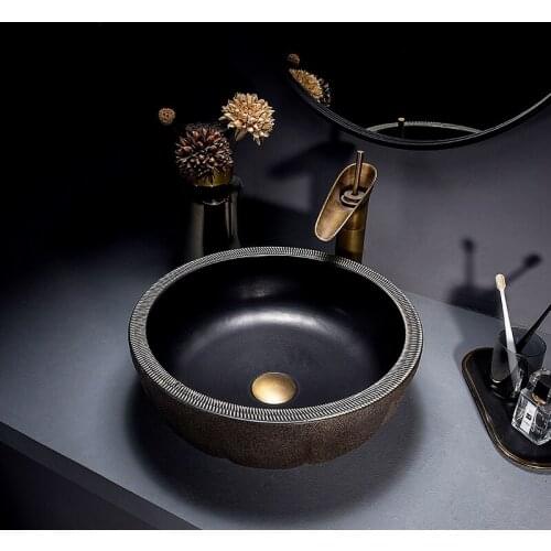 Vintage art stage basin creative pumpkin round washbasin hotel bathroom balcony washbasin household basin