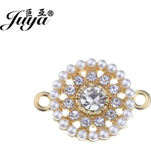 JUYA Vintage Connectors with Rhinestone Pearl for Women DIY Bracelet Necklace 25x18.5mm 10pcs High Quality Jewelry Crafts CR0084