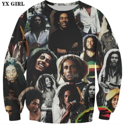 YX GIRL Drop shipping 2018 New Fashion Sweatshirt Reggae Bob Marley Character collage Print 3d Men/Women Crewneck Sweatshirt