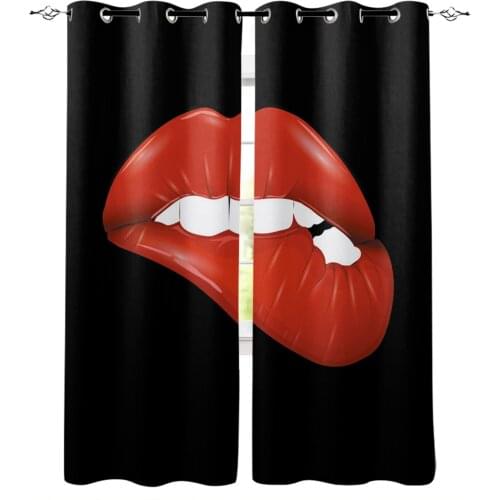 Bite Lips Red Lips Teeth Blackout Curtains for Children Kids Home Decor Bedroom Living Room High Shading Window Curtains