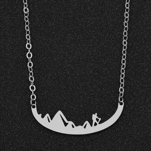 Women Stainless Steel Chains Necklace Silver Color Sportsmanship Hiker Pendant Necklace Female Fashion Jewelry Gift LGS1909