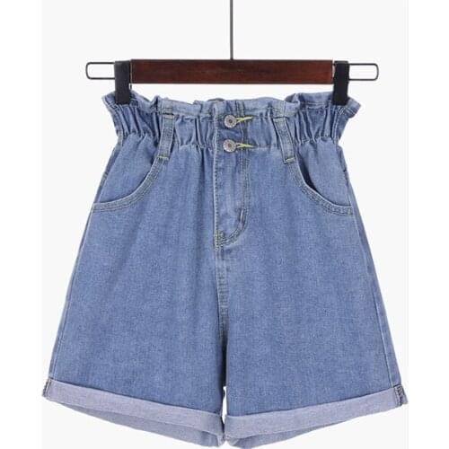 2021 New Elastic waist shorts women short feminino denim Ladie sexy black high waist shorts Ruffles Button Solid summer new