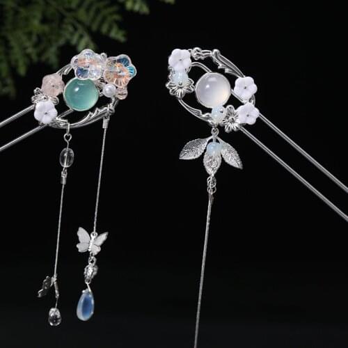 Vintage Handmade Tassels Butterfly Metal Hair Sticks For Women Ethnic Flower Hair Pins Hair Ornaments Fashion Hair Jewelry