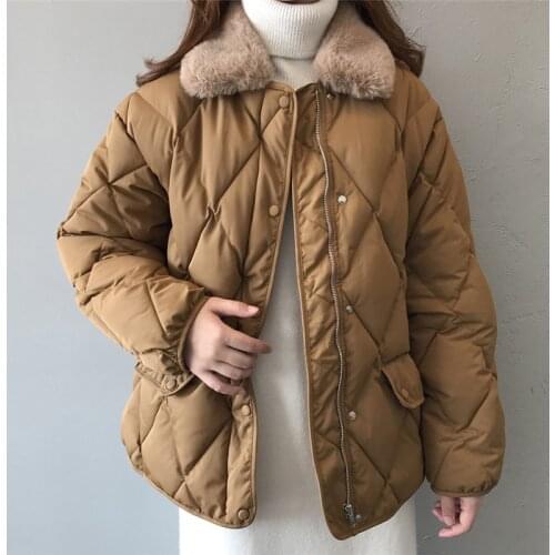 Womens faux wool collar cotton dress woman winter new loose warm linge jacket top