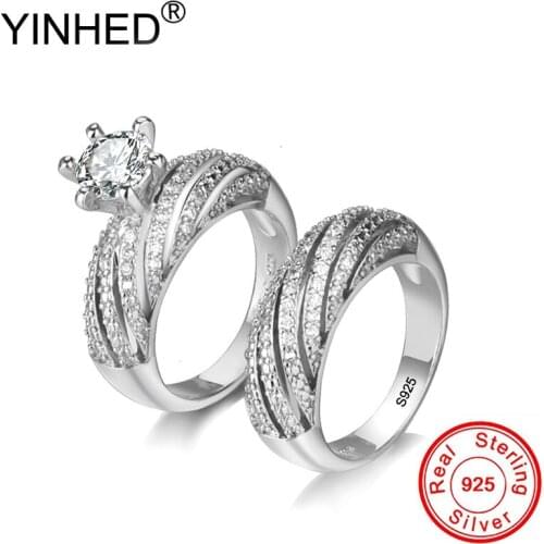 YINHED Luxury Female Wedding Rings Set Fashion 925 Sterling Silver Promise CZ Stone Engagement Rings for Women Jewelry ZR614