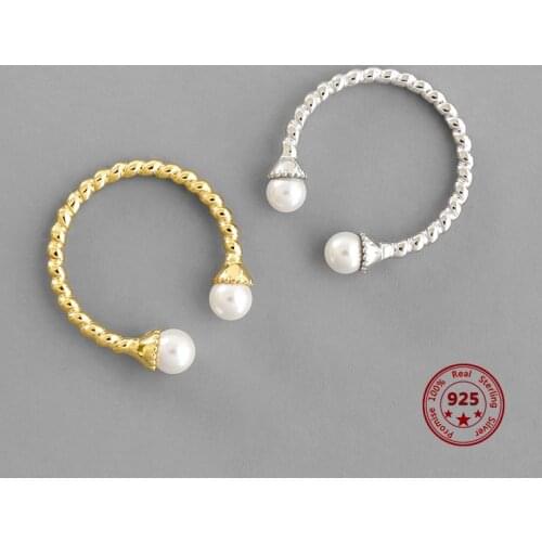 Korean version 925 Sterling Silver New Trend Ring Female Oval Opening Shape Inlaid Shell Pearl Minimalist Style Wild Jewelry