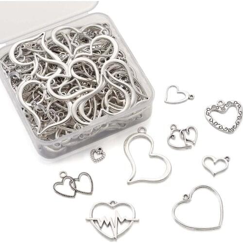 100pcs Heart Tibetan Style Alloy Pendants Hollow Love Heart Charms for Handmade Necklace Bracelet Earrings Jewelry Making DIY