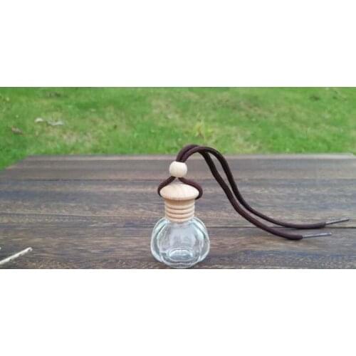 12ML Clear Glass Car Pendant Hanging Bottle Refillable Perfume Packaging Bottle with Wooden Cap LX9458