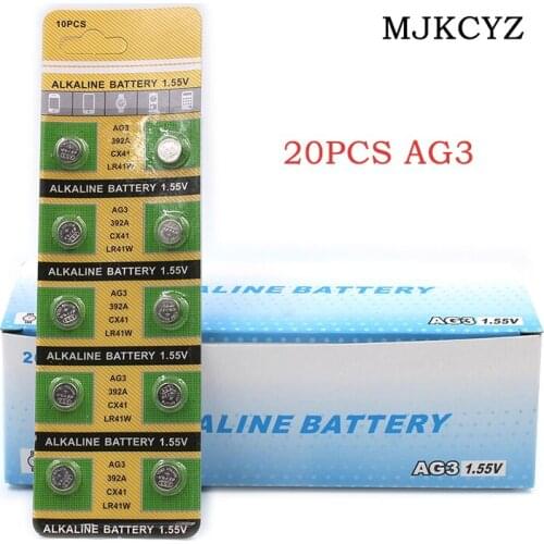 20pcs / 2cards sr41 192 button alkaline battery 1.55V l736 384 sr41sw CX41 watch toy controller Ag3 Lr41 392 button battery