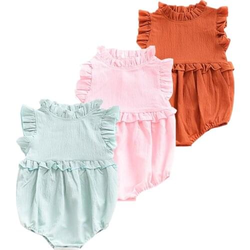 3 color baby girl Toddle Infant clothes Cotton Summer Outfits Ruffle sleeveless 1-3 years baby Cute bodysuit summer Overalls